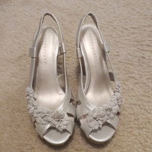 💋Clearout - Silver/gray/opal white cork wedge sandals